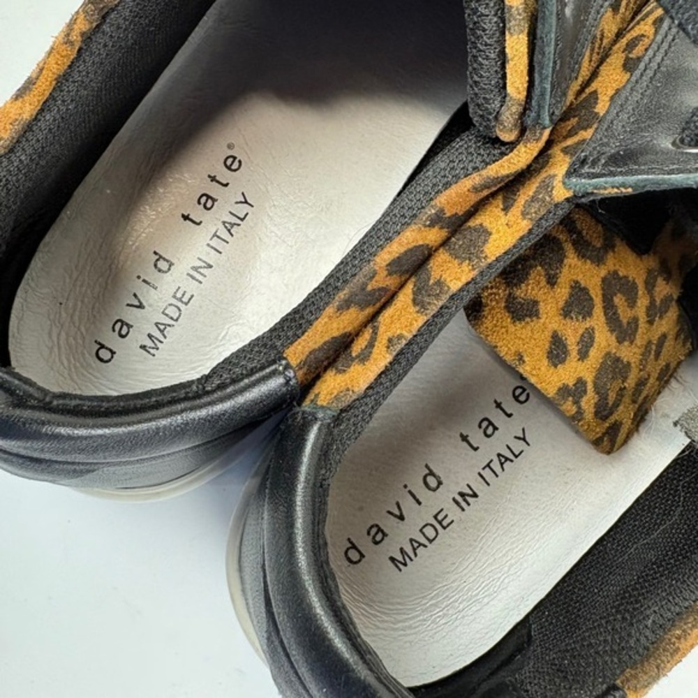David Tate Elisa Sneaker Womens 8 Leopard Print Leather Side Zip Made Italy - Picture 7 of 7